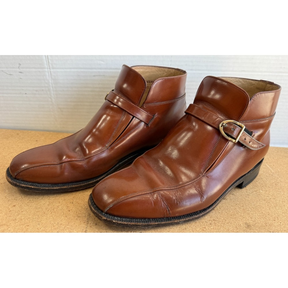 Mens Sz 7.5 W AVANTE Brown Leather Boots Goodyear Welt Strap & Buckle